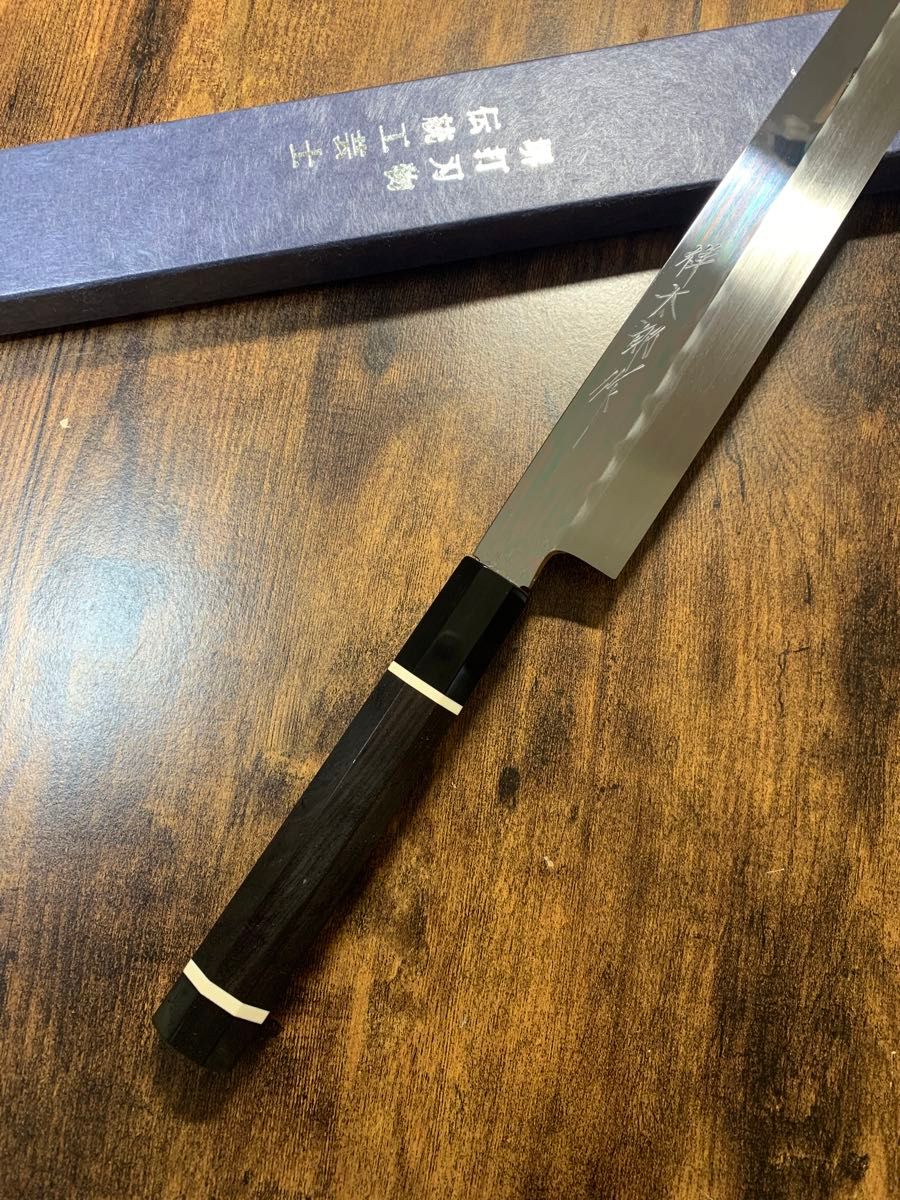 堺打刃物】 祥太郎作 刺身 柳刃 本焼 青鋼 尺 鏡面 包丁 黒檀 堺打刃物】 祥太郎作 刺身 柳刃 本焼 青鋼 尺 鏡面 包丁 黒檀