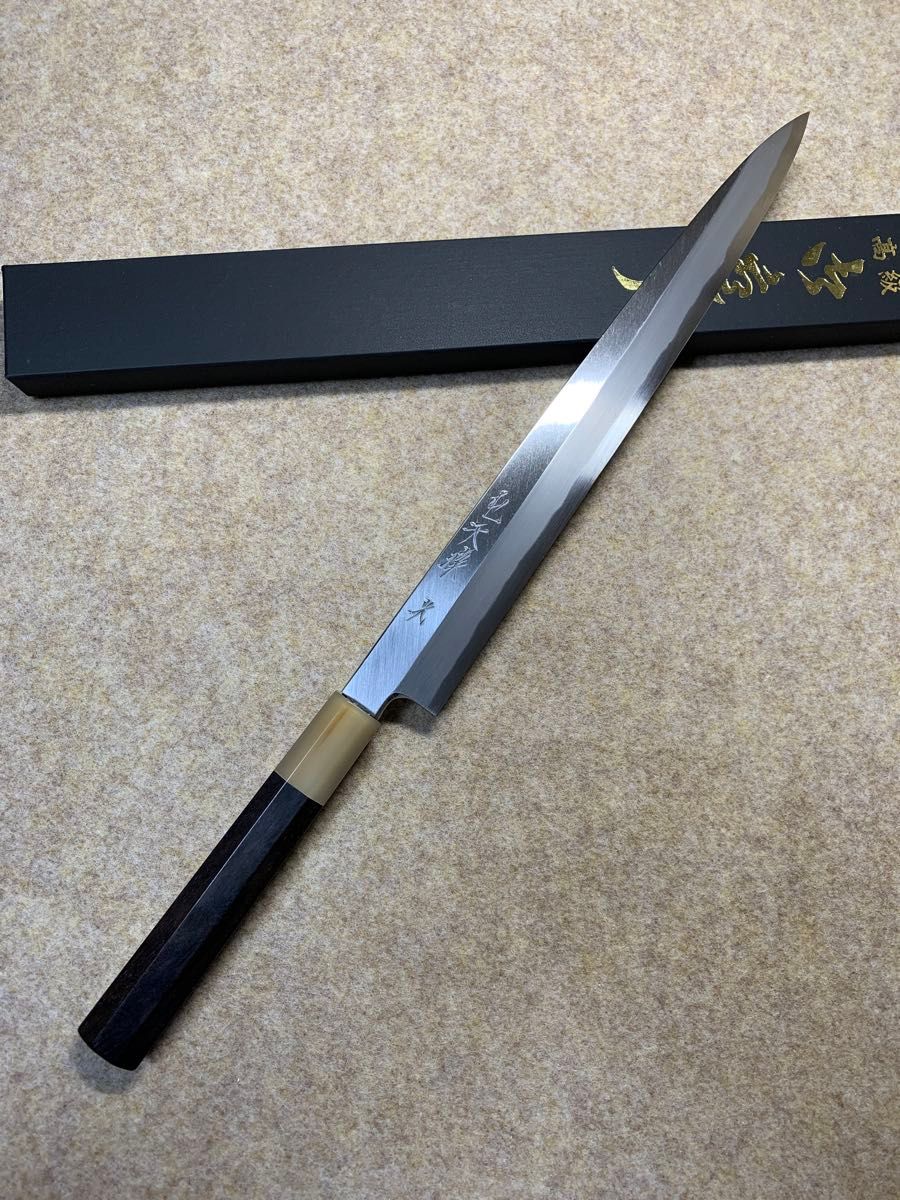 森本光一作 刺身 柳刃 青二鋼 紋鍛錬 尺 黒檀白水牛八角柄 森本光一作 刺身 柳刃 青二鋼 紋鍛錬 尺 黒檀白水牛八角柄