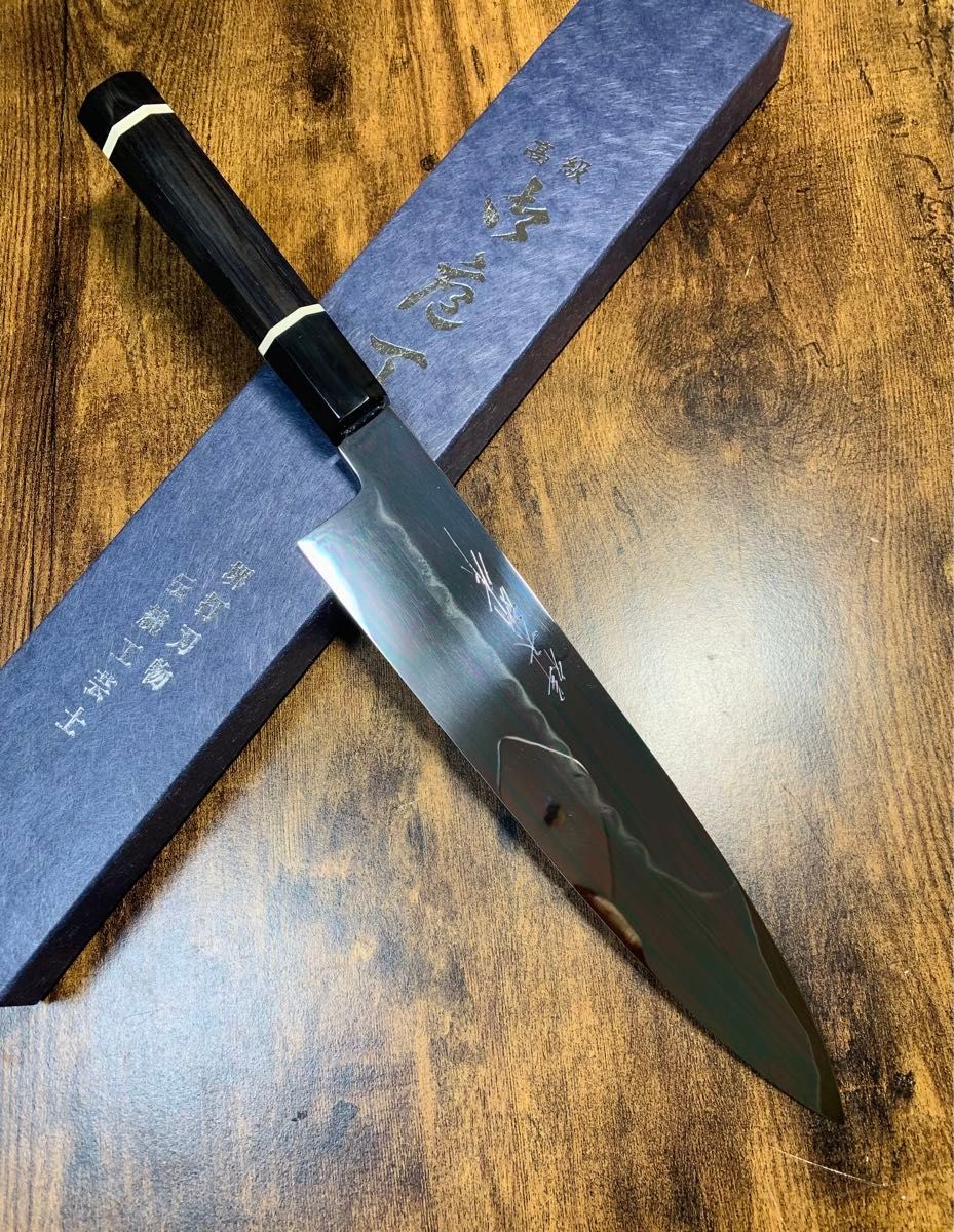 堺打刃物】 祥太郎作 刺身 先丸 本焼 白鋼 尺 鏡面 包丁 黒檀 堺打刃物】 祥太郎作 刺身 先丸 本焼 白鋼 尺 鏡面 包丁 黒檀