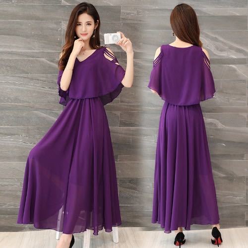  new goods lady's long One-piece One-piece dress long wedding two next .. call party outing body type cover travel purple 5XL