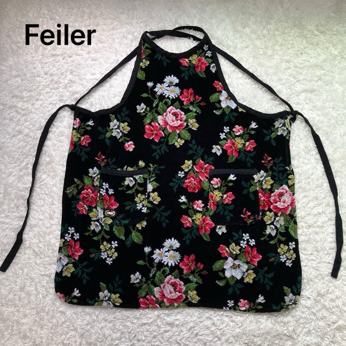 美品 Feiler フェイラー シェニール織 花柄 エプロン タオル地 美品 Feiler フェイラー シェニール織 花柄 エプロン タオル地