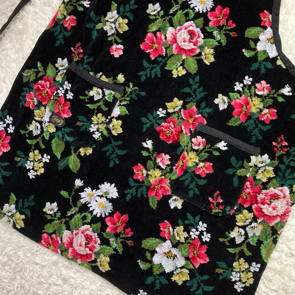 美品 Feiler フェイラー シェニール織 花柄 エプロン タオル地 美品 Feiler フェイラー シェニール織 花柄 エプロン タオル地