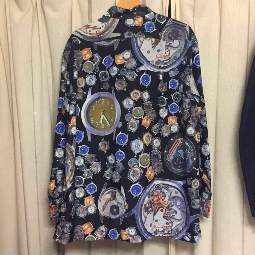 ヤフオク タグ付き Paul Smith 総柄 時計柄シャツ ブラッ