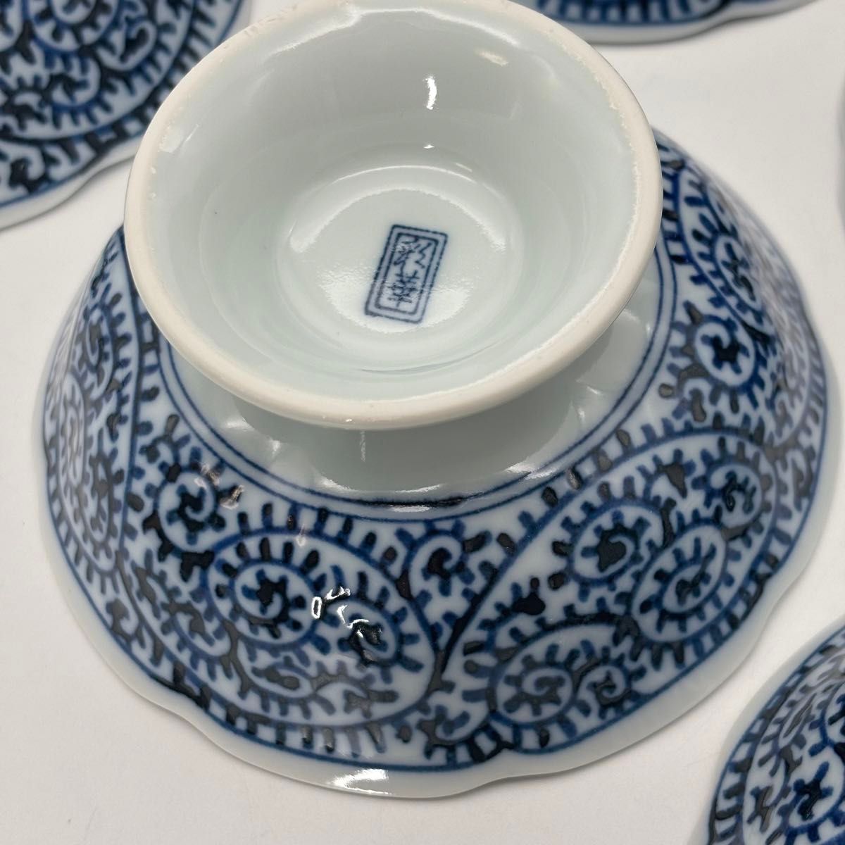 渓南窯 彩華 タコ唐草 高台小鉢銘々皿セットボウル/脚付小鉢 渓南窯 彩華 タコ唐草 高台小鉢銘々皿セットボウル/脚付小鉢