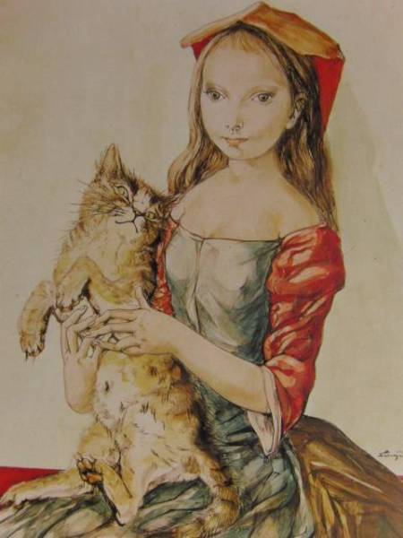  wistaria rice field ..[ cat .... young lady ] rare book of paintings in print ., condition excellent, popular author, portrait painting, cat, new goods high class frame attaching, free shipping 