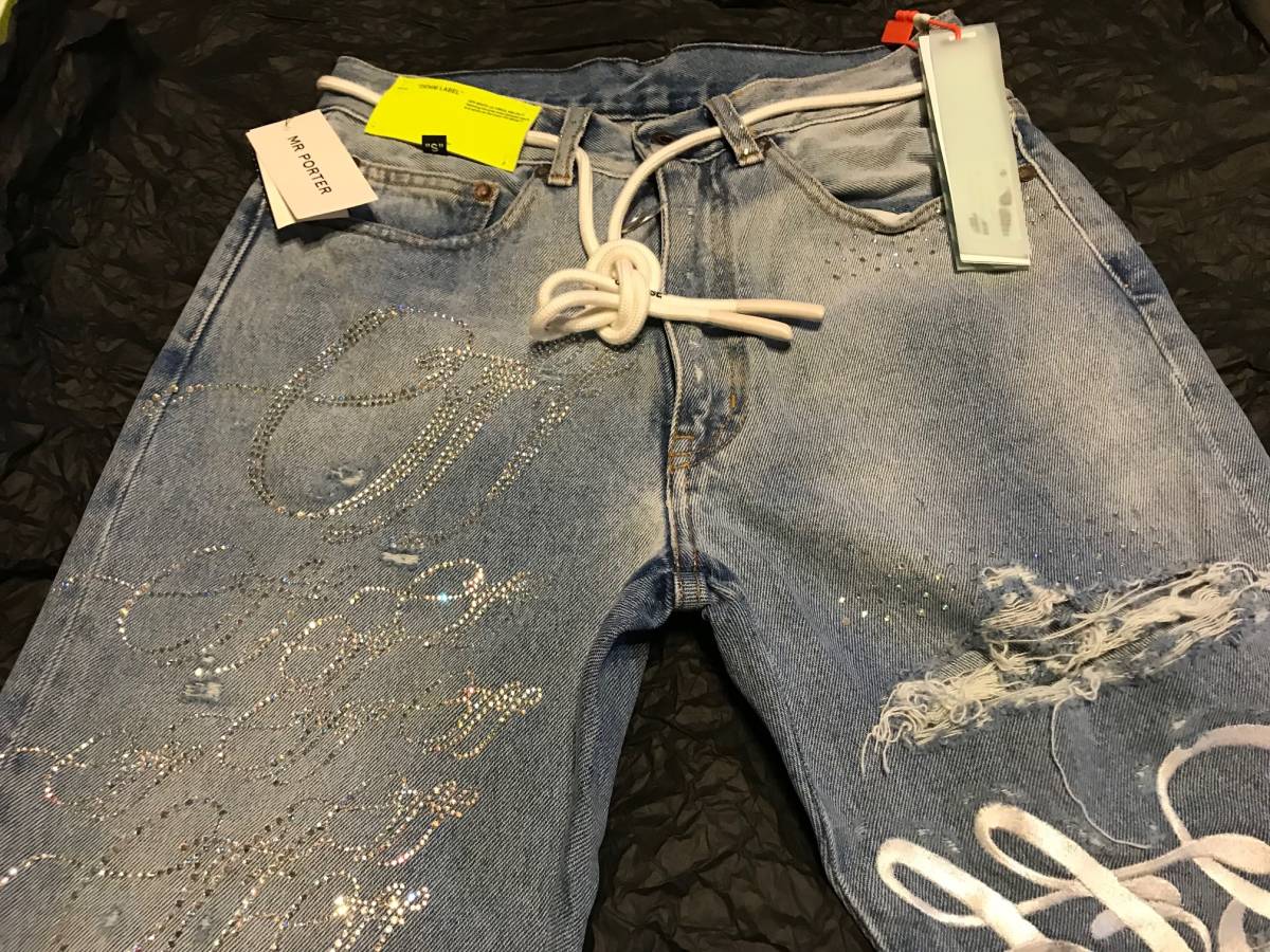 正規 本物☆Off-White☆W29 デニム☆STRASS DENIM☆オフホワイト 19SS ヴァージル・アブロー スワロフスキー VIRGIL ABLOH_画像5