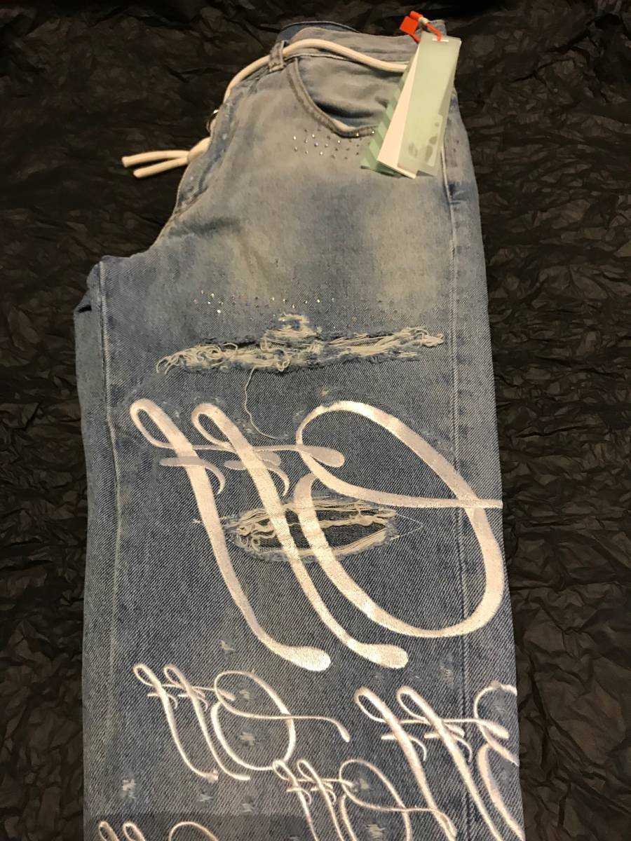 正規 本物☆Off-White☆W29 デニム☆STRASS DENIM☆オフホワイト 19SS ヴァージル・アブロー スワロフスキー VIRGIL ABLOH_画像4