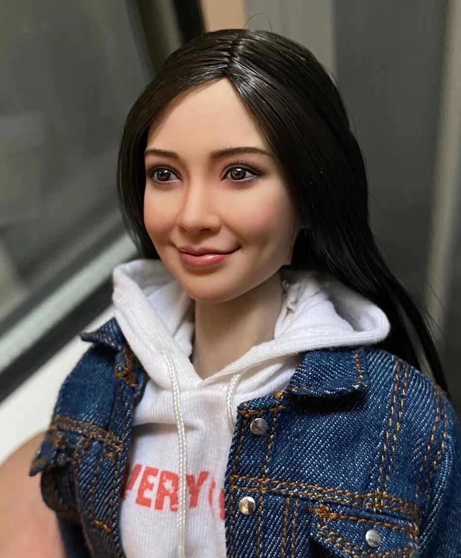 価格改定 汎用 カスタム ヘッド 女性 美女 アジア人 黒髪 1/6 笑顔 フェイス ストレート 12inc 交換ヘッド アクションフィギュア D533