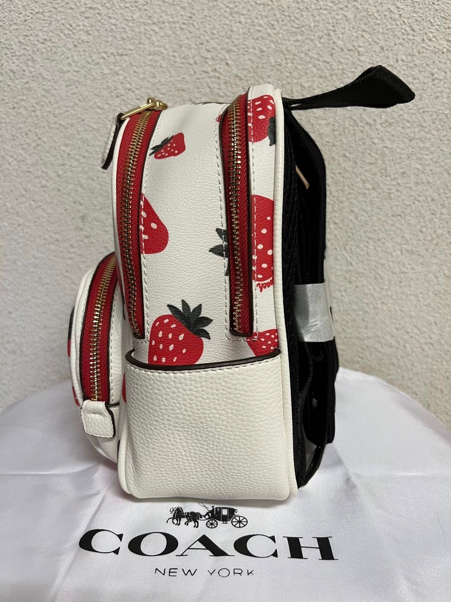 COACH バッグ リュック ホワイト イチゴ柄 新品未使用】コーチ リュック バックパック ミニ ホワイトマルチ