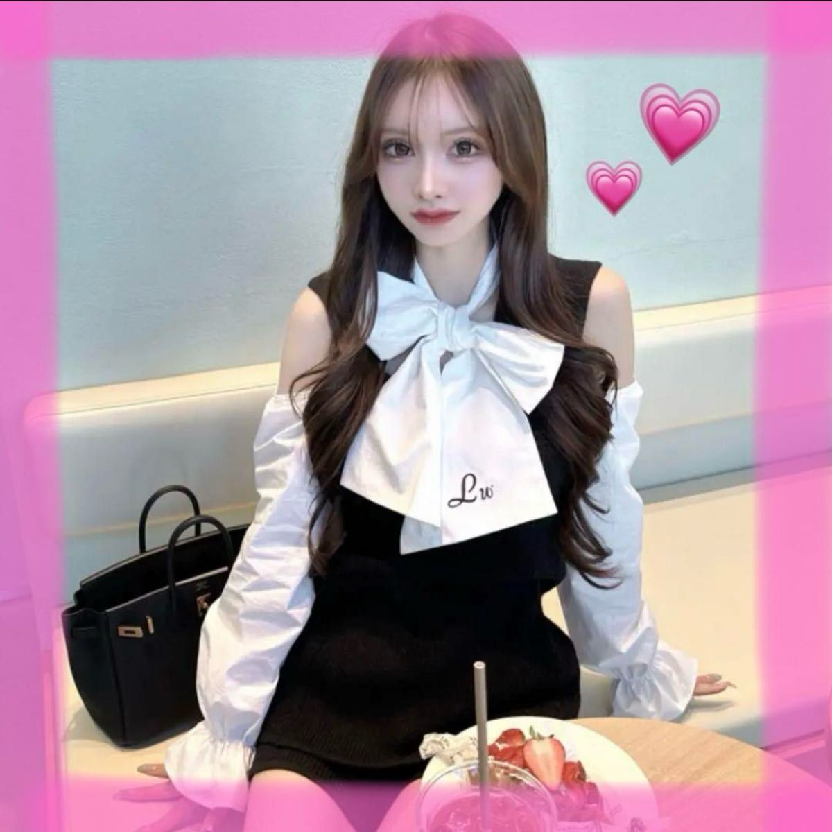 ルミニョン Lu. ribbon docking knit set up Lumignon セットアップ ブラック ホワイト ルミニョン Lu. ribbon docking knit set up Lumignon セットアップ ブラック ホワイト