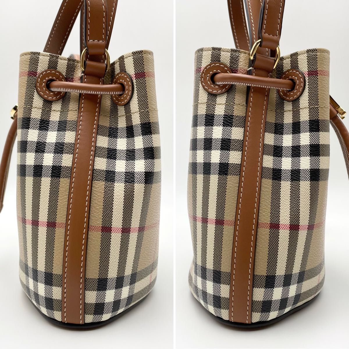 Burberry チェック柄 ドローストリング バケットバッグ バーバリー TB ドローストリング バケットバッグ ミニ ノバ