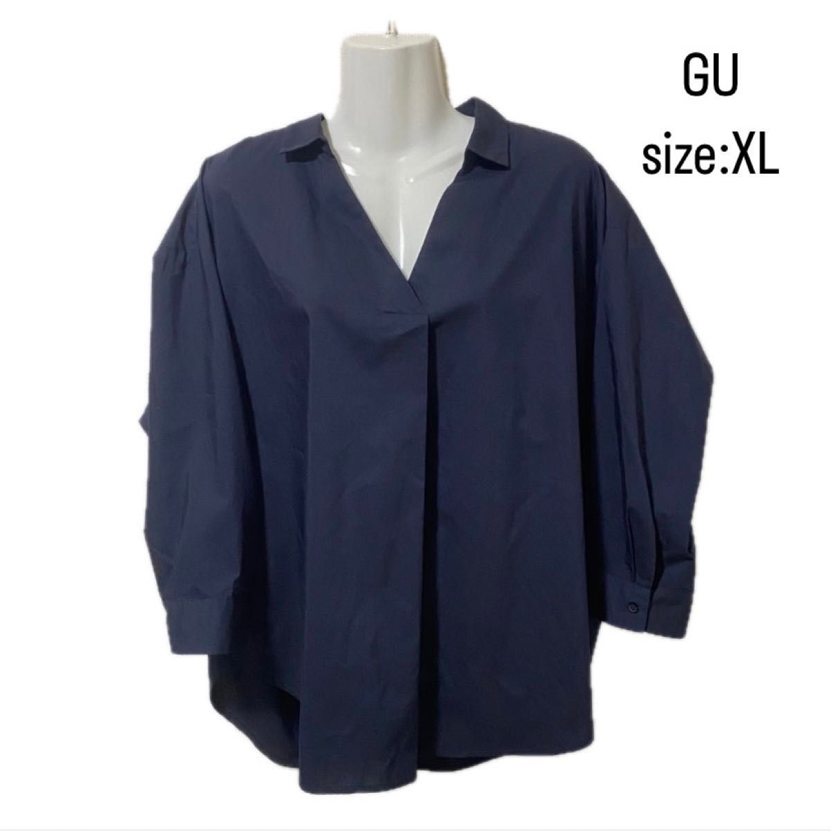 GU ジーユー オーバーサイズスキッパーシャツ ネイビー 七分袖 GU ジーユー オーバーサイズスキッパーシャツ ネイビー 七分袖