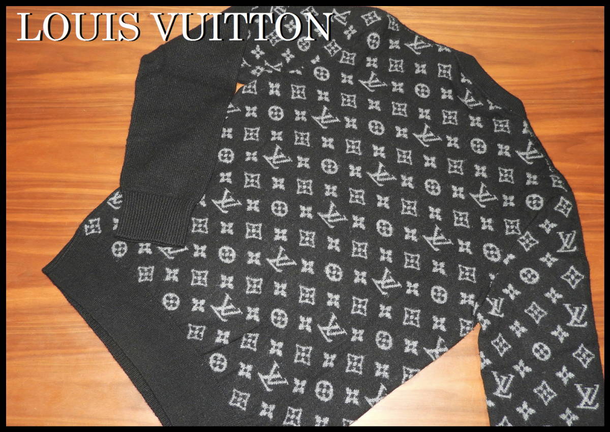 LOUIS VUITTON カシミヤ ニットセーター ルイヴィトン 国内正規品 黒 グレー モノグラム S ダミエ ブラック ジャケット メンズ 美品 バッグ_画像2