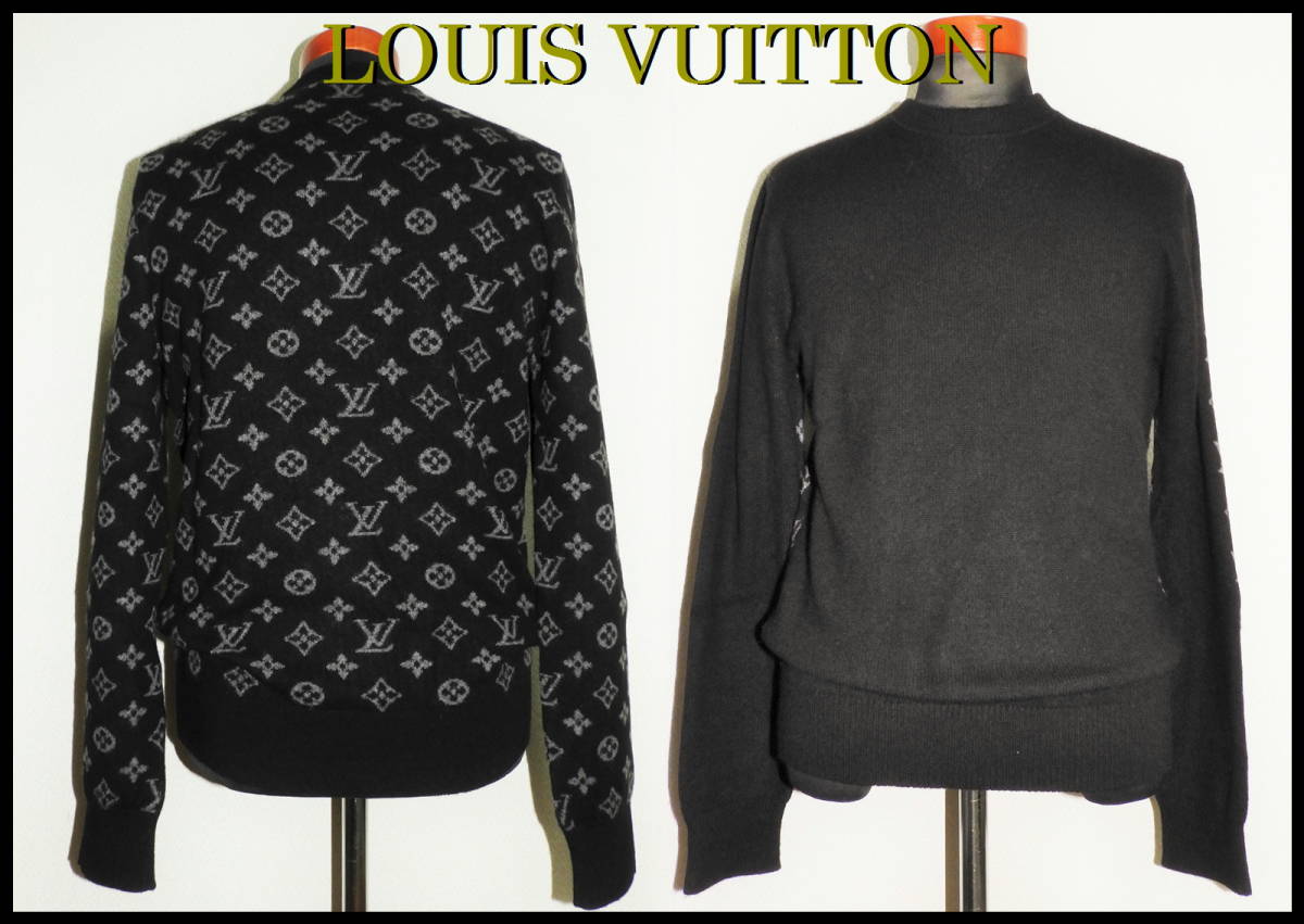 LOUIS VUITTON カシミヤ ニットセーター ルイヴィトン 国内正規品 黒 グレー モノグラム S ダミエ ブラック ジャケット メンズ 美品 バッグ_画像3