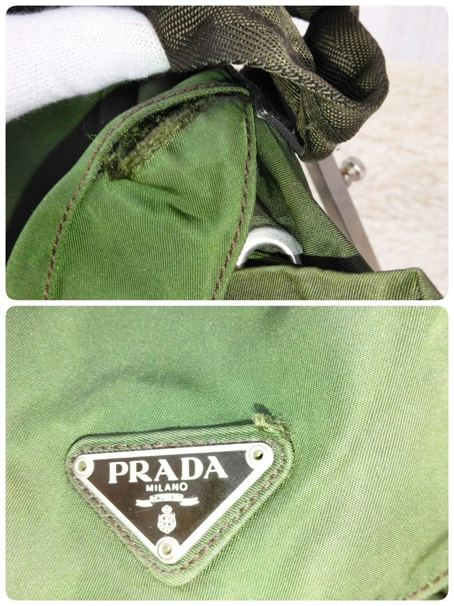 PRADA プラダ ミニ リュック テスートナイロン カーキ色 レザー PRADA プラダ ミニ リュック テスートナイロン カーキ色 レザー