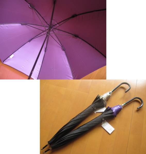 *新品*黒×パープル*晴雨兼用*長傘*99.99％遮光*UVカット*ブラック*縁レース*_お色違い　別出品中です