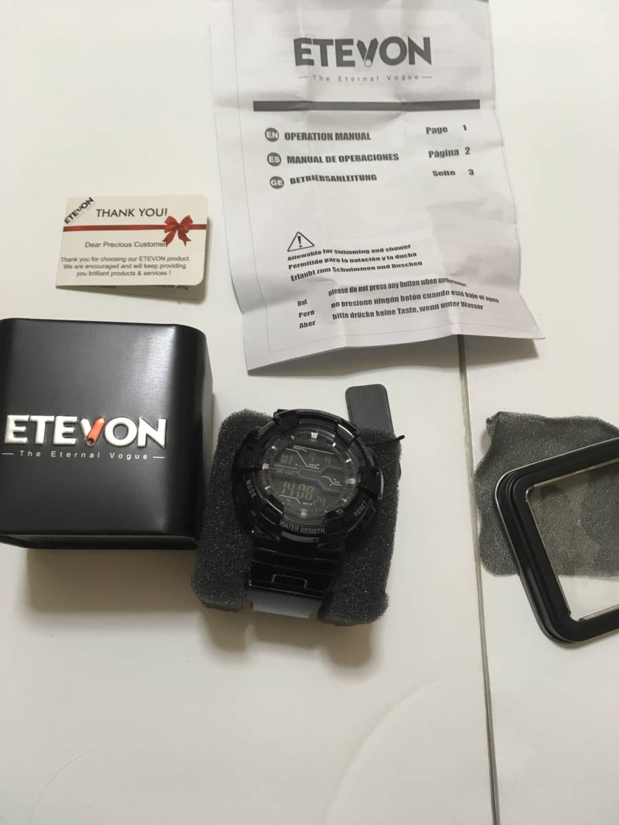 Etevon デジタル腕時計 Military メンズ スポーツ LEDバックライト 30m防水 ストップウォッチ アラーム Watche ブラック esd378B_画像3