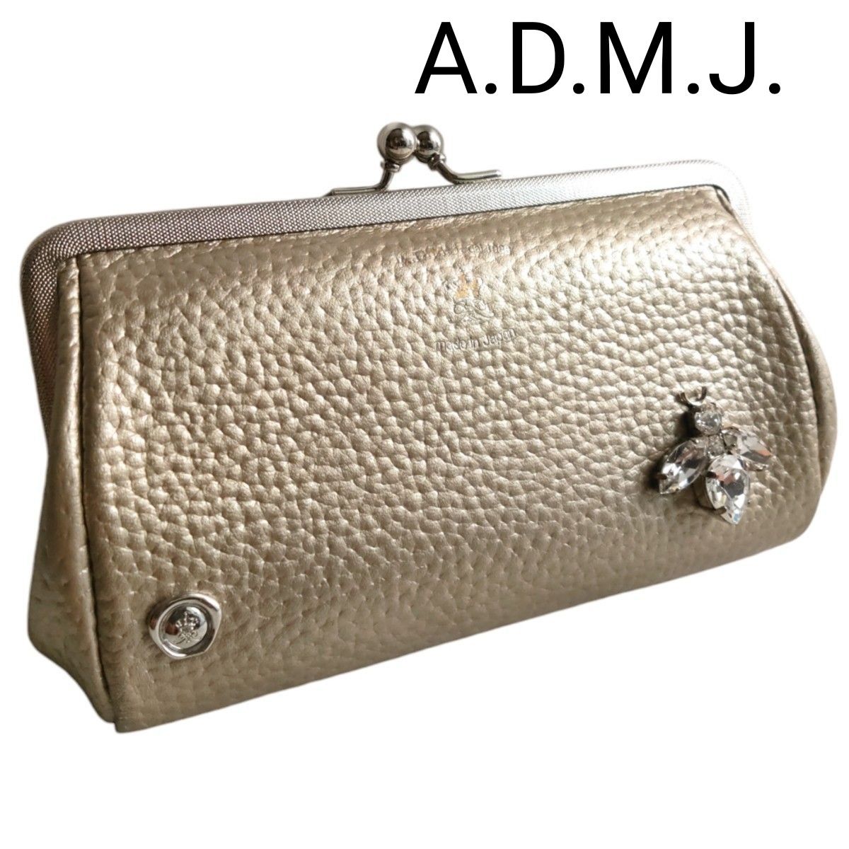 極美品 A.D.M.J. スワロフスキー ハチ がま口財布 ストーン ビジュー 極美品 A.D.M.J. スワロフスキー ハチ がま口財布 ストーン ビジュー
