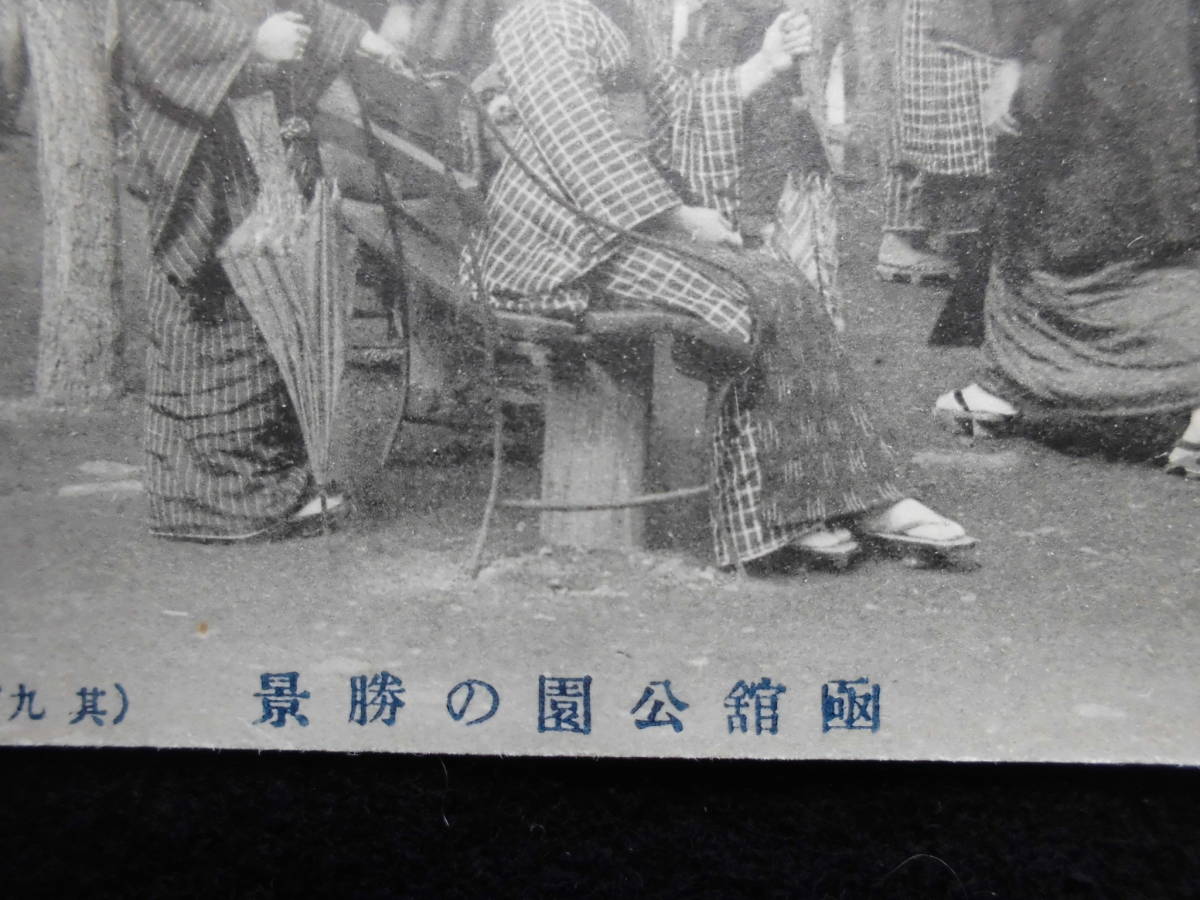 函館絵葉書　エンタイヤ★フランス宛　1911年　絵「函館公園の勝景」人々の賑わい　単色　北海道_画像3