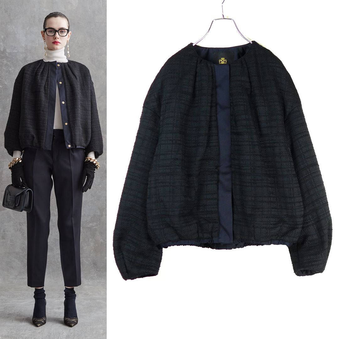 Drawer ドゥロワー 23AW ジャカード ギャザーブルゾン38 ジップ Drawer ドゥロワー 23AW ジャカード ギャザーブルゾン38 ジップ