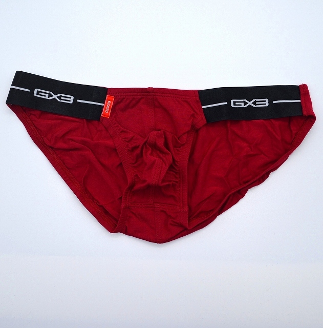 ★【GX3 ジーバイスリー】フロント左右ゴムバンドデザイン レーヨンビキニブリーフ ワインレッド系 Mサイズ