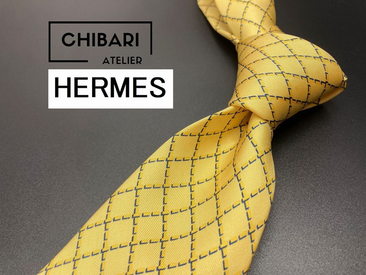 超 HERMES エルメス チェック柄 ネクタイ 3本以上 イエロー 超 HERMES エルメス チェック柄 ネクタイ 3本以上 イエロー
