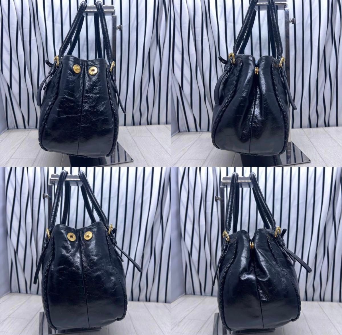 美品】PRADA×プラダ 金色プレートオールレザートートバッグ 美品】PRADA×プラダ 金色プレートオールレザートートバッグ