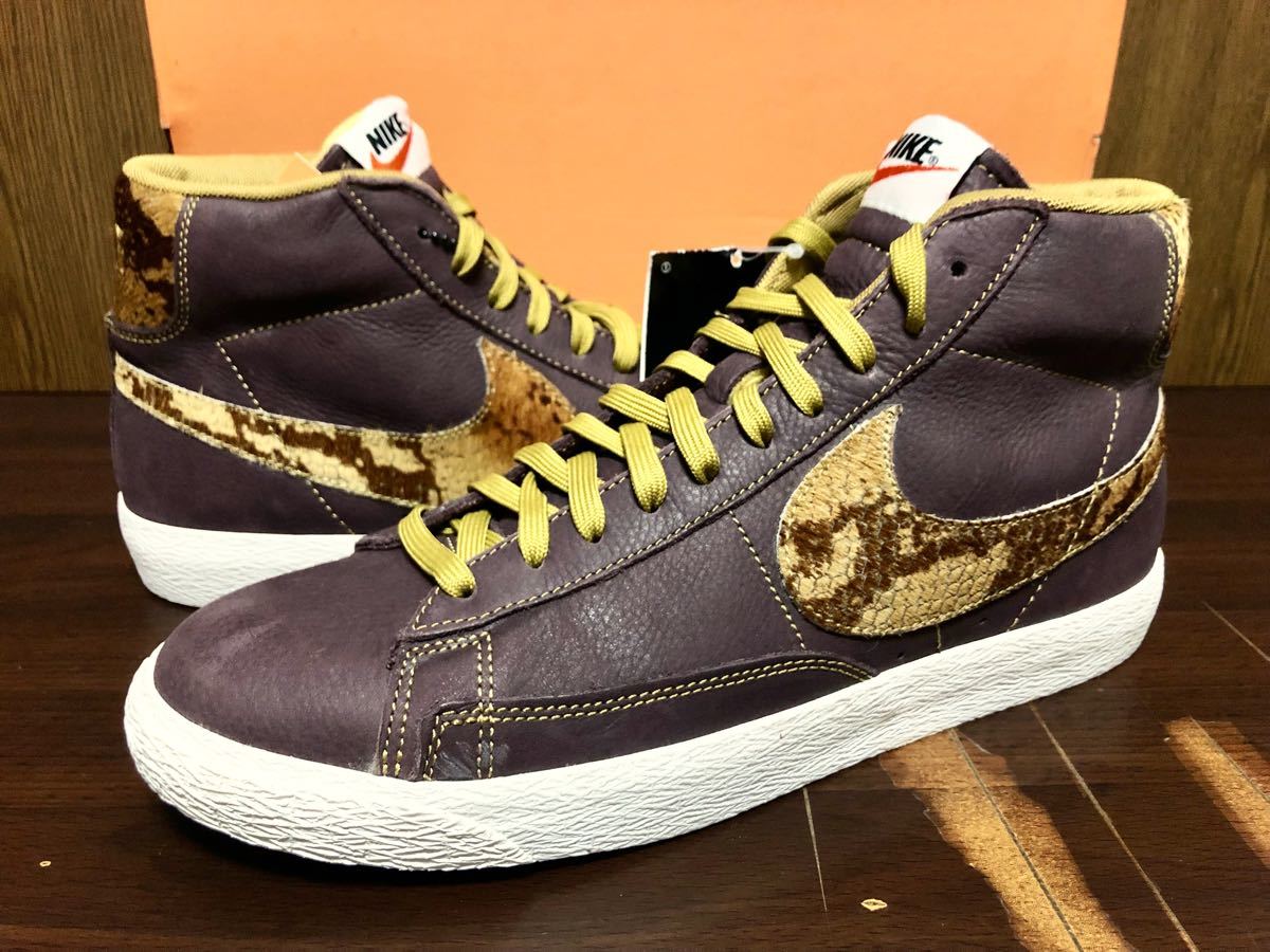 14年製 NIKE BLAZER MID PRM VNTG QS ナイキ ブレイザー プレミアム ビンテージ【638322-200】ブラウン レザー ハラコ ヘビ 蛇 茶 US10