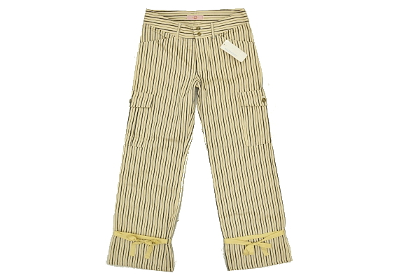 J-8695* new goods *NANASHIna not equipped aznouaz* regular price 8900 jpy made in Japan stripe pattern beige × Brown hem ribbon design cargo pants S
