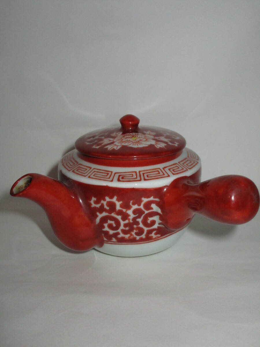 [. tea utensils ] era red . flower Tang ... width hand small teapot ( Japan old fine art? China Tang thing?) * less scratch *