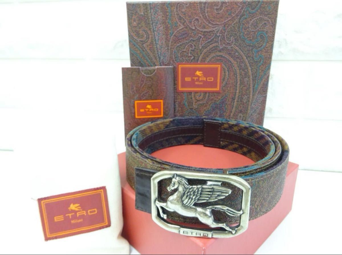 エトロ ETRO ベルト ペガサス マルチカラー ペイズリー柄 メンズ エトロ ETRO ベルト ペガサス マルチカラー ペイズリー柄 メンズ