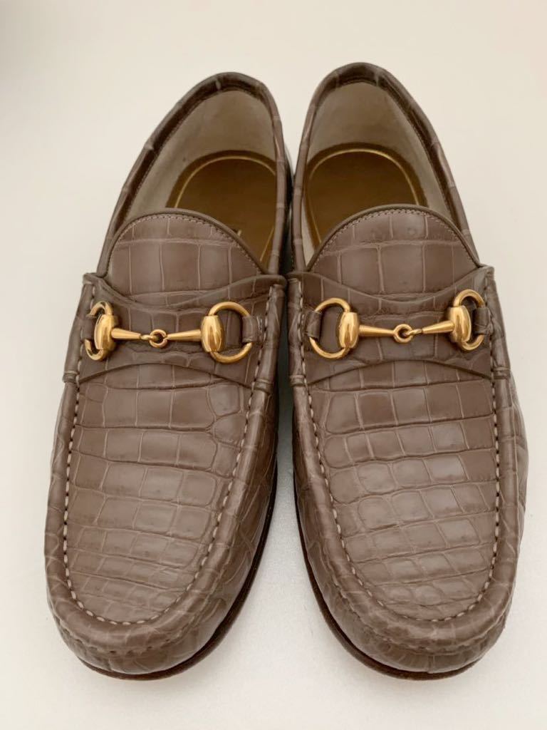  прекрасный товар GUCCI size6 черный ko Loafer bit крокодил туфли без застежки Gucci Италия производства с коробкой (P)