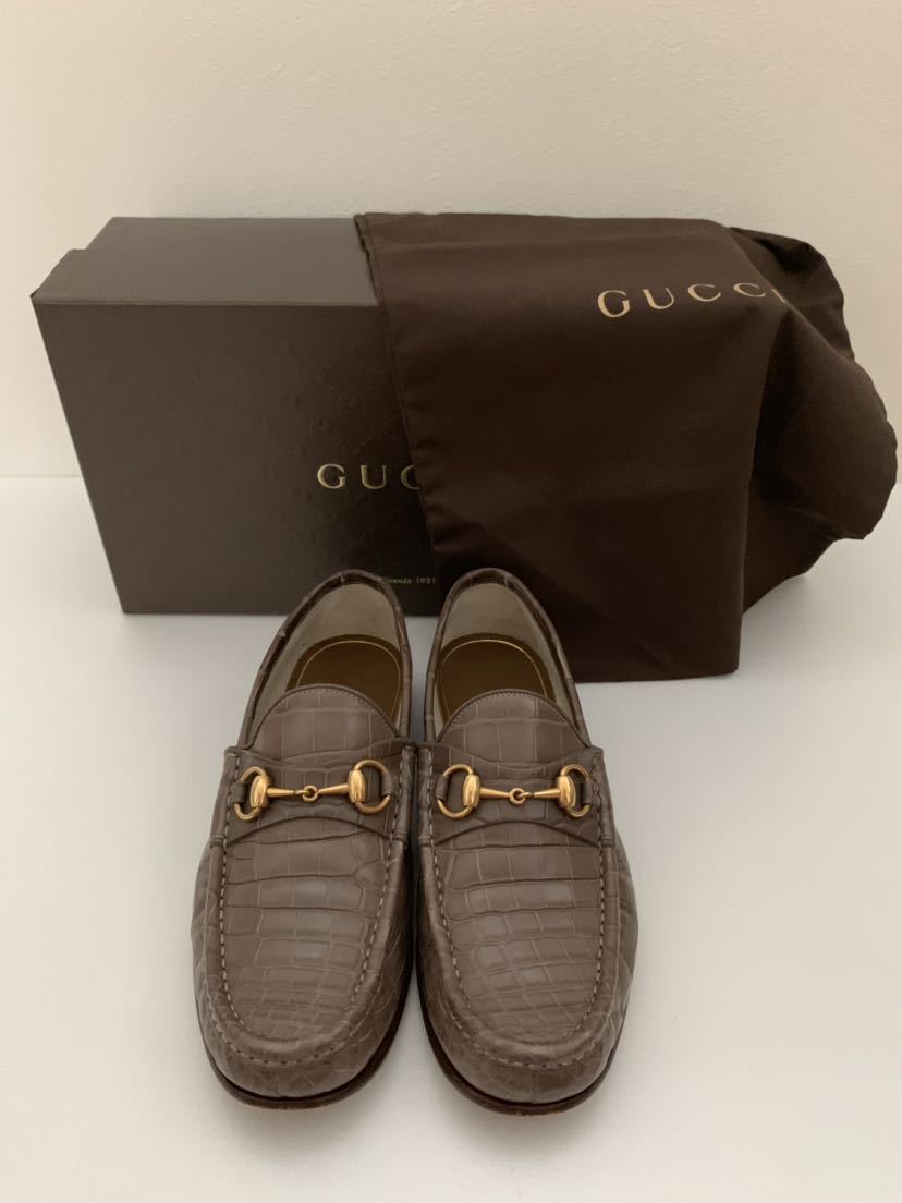  прекрасный товар GUCCI size6 черный ko Loafer bit крокодил туфли без застежки Gucci Италия производства с коробкой (P)