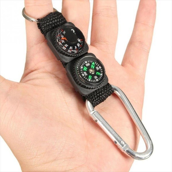 [ new goods ] key holder kalabina compass thermometer Mini compass mountain climbing outdoor camp Survival hook aluminium 