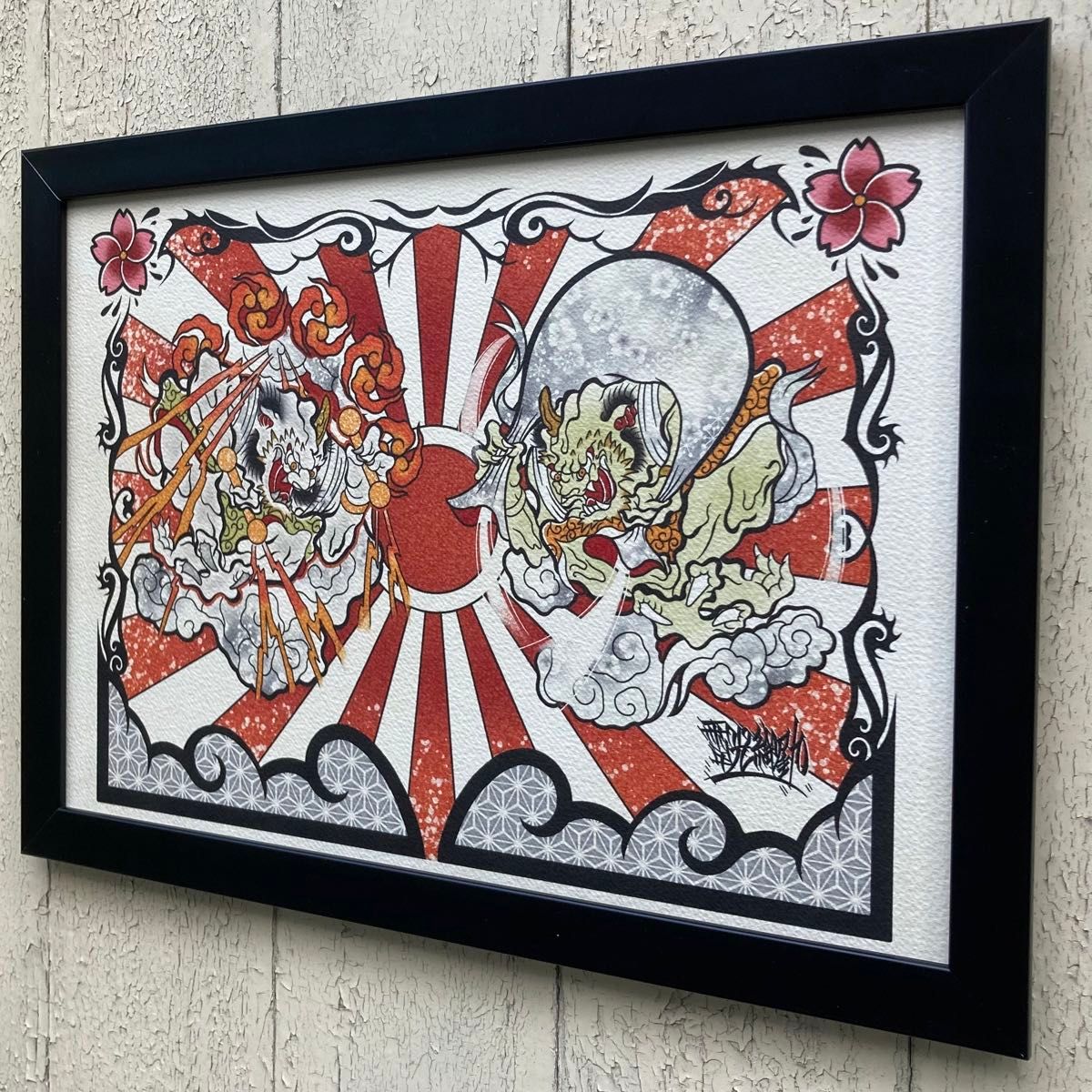 限定セール 風神 雷神 図 尾九 画 オリジナル イラスト A4サイズ 限定セール 風神 雷神 図 尾九 画 オリジナル イラスト A4サイズ