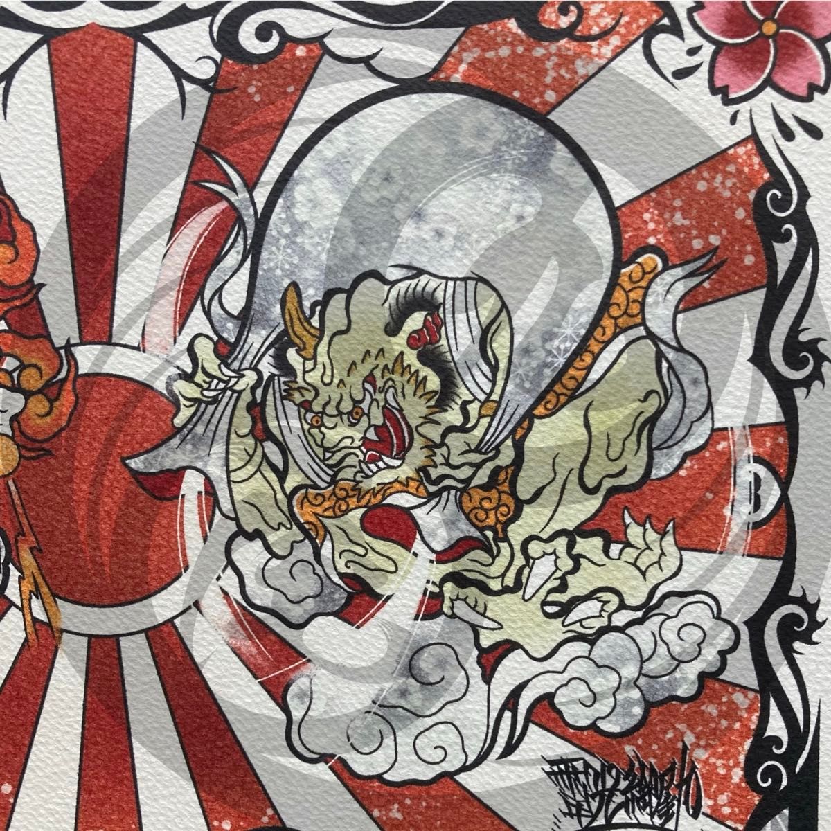 限定セール 風神 雷神 図 尾九 画 オリジナル イラスト A4サイズ 限定セール 風神 雷神 図 尾九 画 オリジナル イラスト A4サイズ