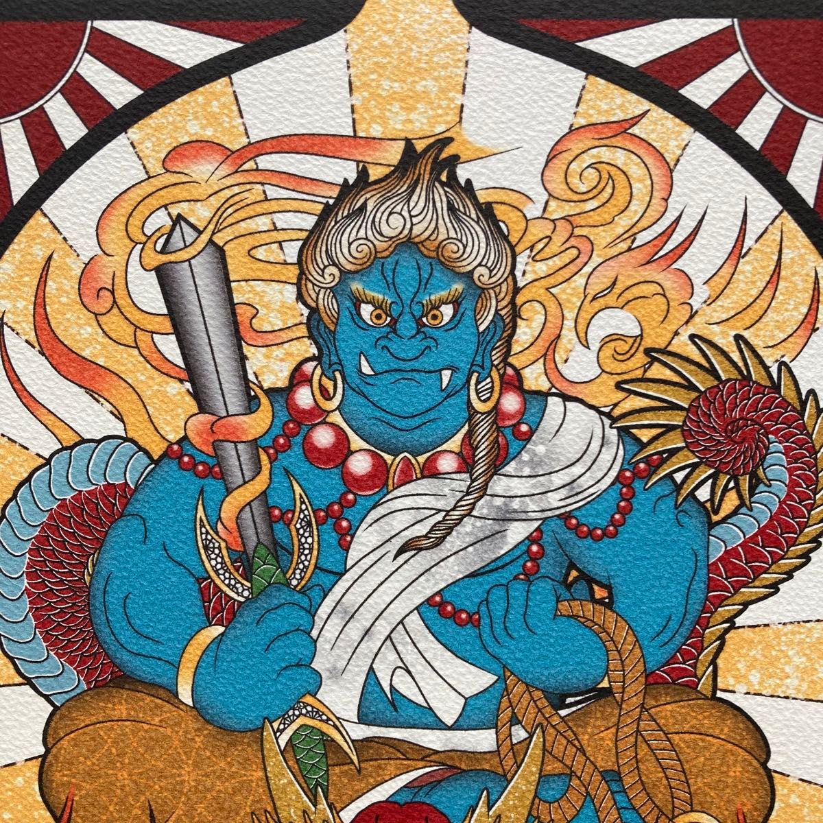 開運 オリジナル イラスト 尾九 画 不動明王 騎龍 A4サイズ 黒色 開運 オリジナル イラスト 尾九 画 不動明王 騎龍 A4サイズ 黒色