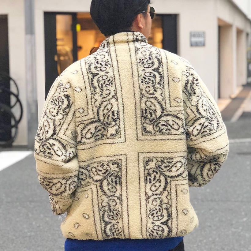 送料無料 M supreme reversible bandana fleece jacket tan ...