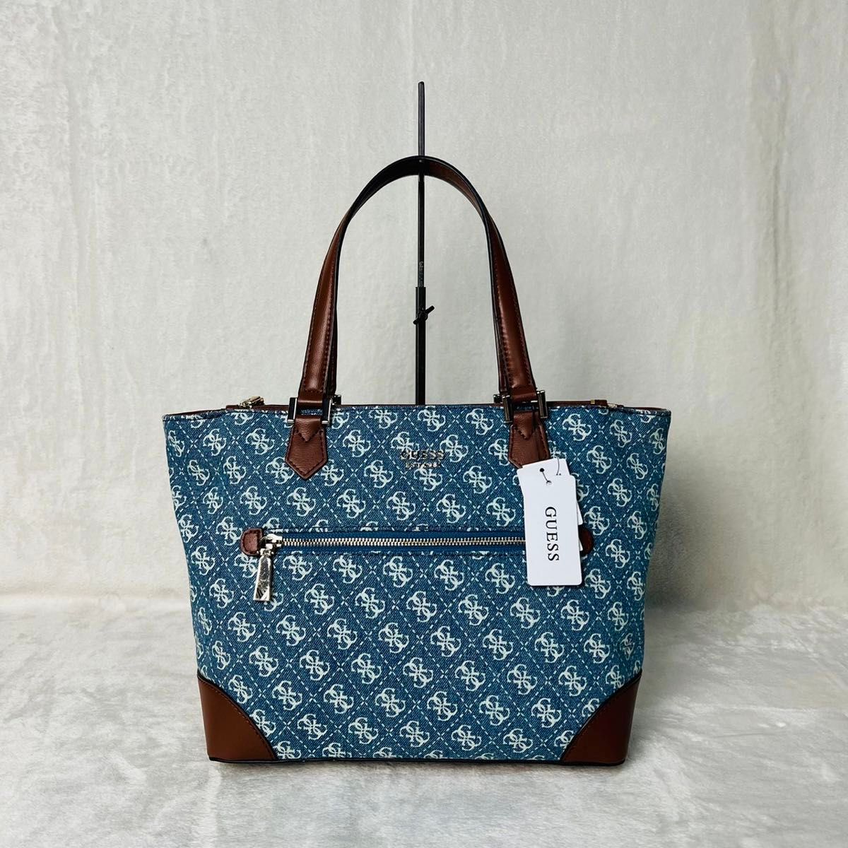 新品未使用タグ付】GUESS トートバッグ デニム レザー ワン 新品未使用タグ付】GUESS トートバッグ デニム レザー ワン