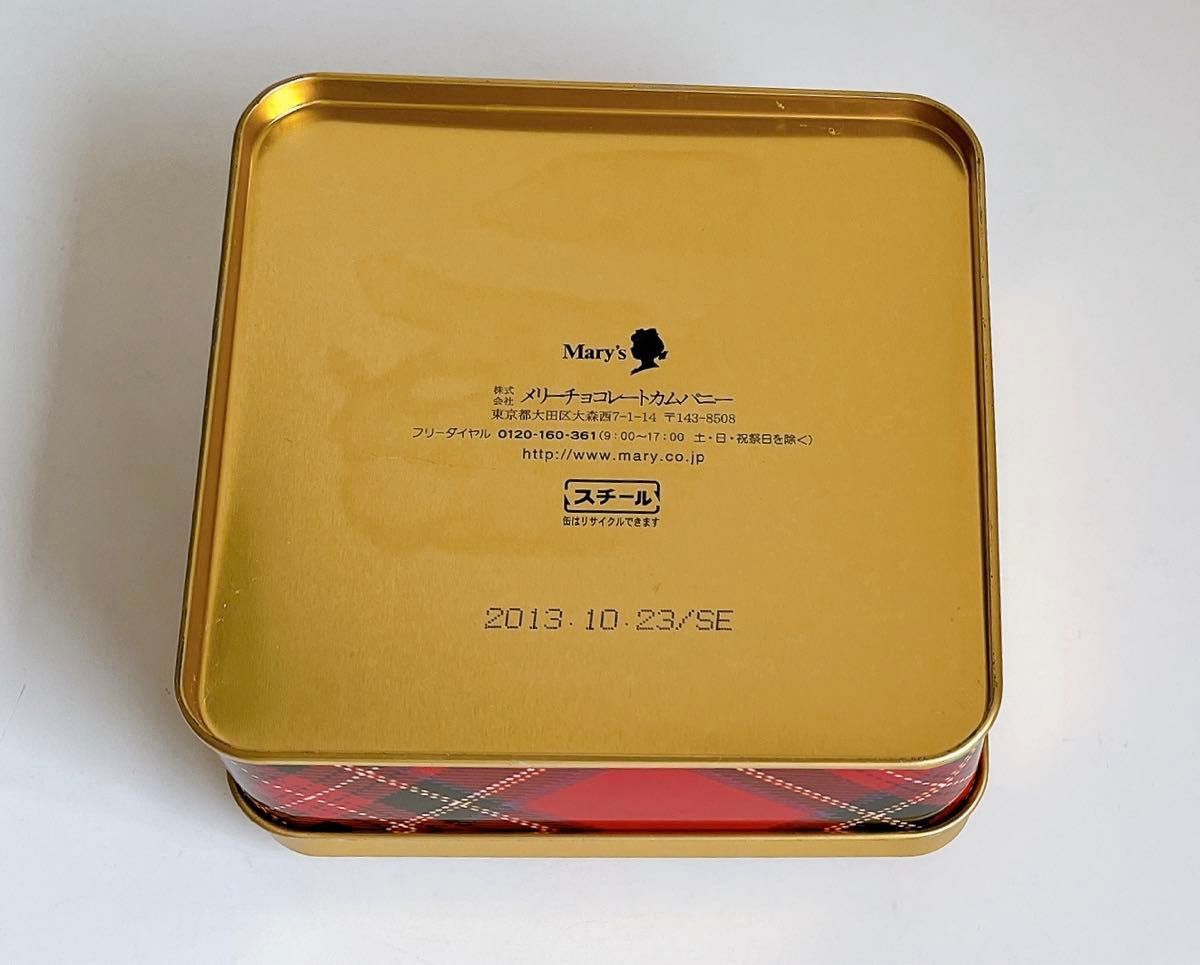 メリーチョコレート 空き缶 赤 チェック柄 Mary's スチール メリーチョコレート 空き缶 赤 チェック柄 Mary's スチール