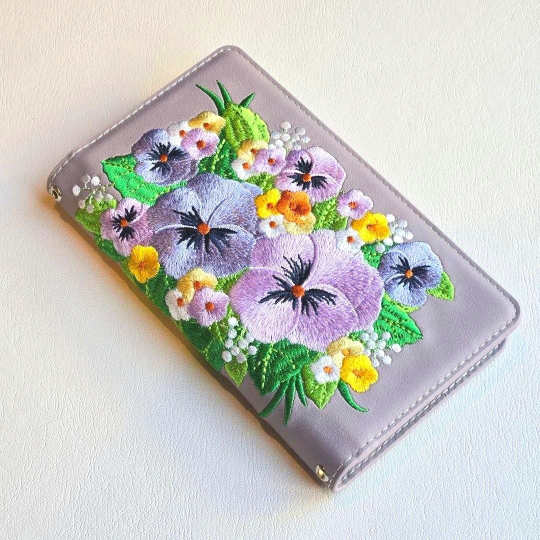 Android One S9 手帳型ケース 花 刺繍 パープル 手帳型 スマホケース スマホカバー