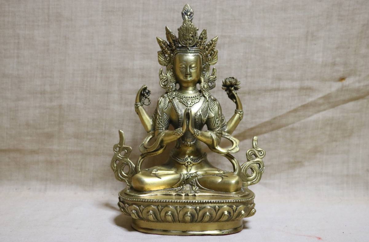 仏像　チベット仏像　四臂観音菩薩　金属工芸　　AR06_画像1