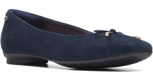 Clarks 24cm ballet Flat navy blue suede leather ribbon office Loafer slip-on shoes sneakers pumps RRR225