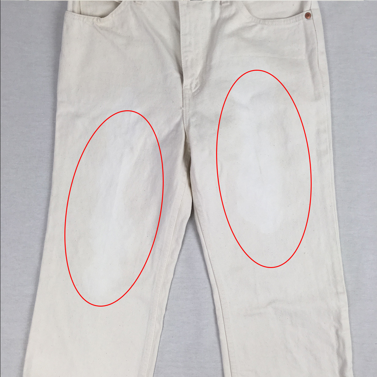 【80s】Levi's リーバイス 518-0352 日本製 83年 ホワイト コットン パンツ ジーンズ W31 L33_太ももあたりに白い変色あり