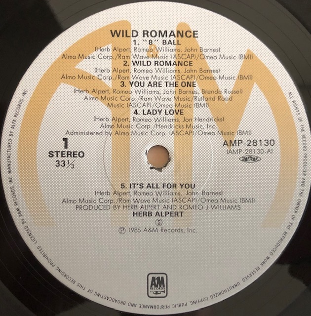 LP■JAZZ/HERB ALPERT/WILD ROMANCE/A&M AMP-28130/国内盤オリジナル/帯付 美品/JAZZ FUNK/FUSION/SMOOTH JAZZ_画像5