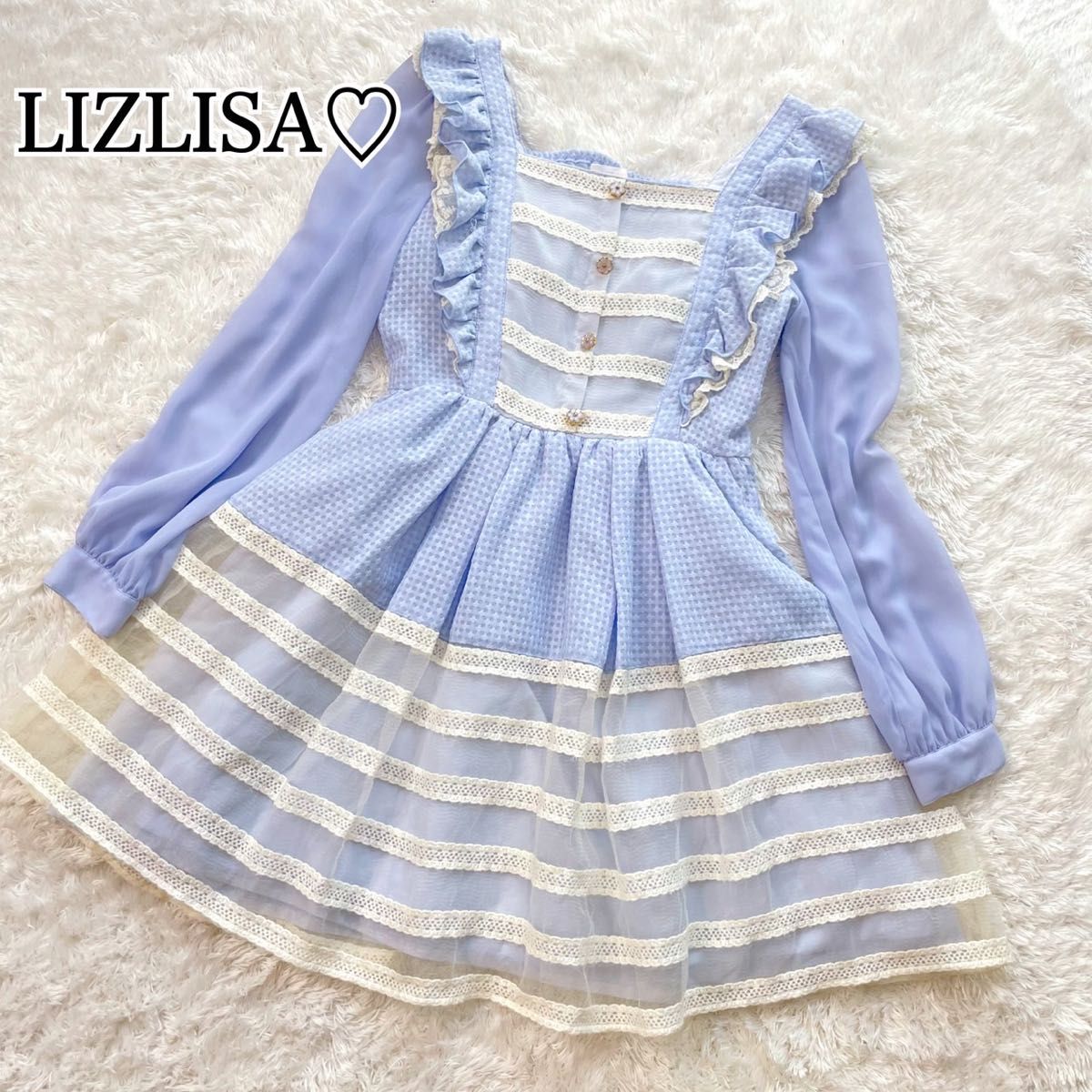リズリサ LIZ LISA 水色 フリル ブラウス 長袖ワンピース バック リズリサ LIZ LISA 水色 フリル ブラウス 長袖ワンピース バック