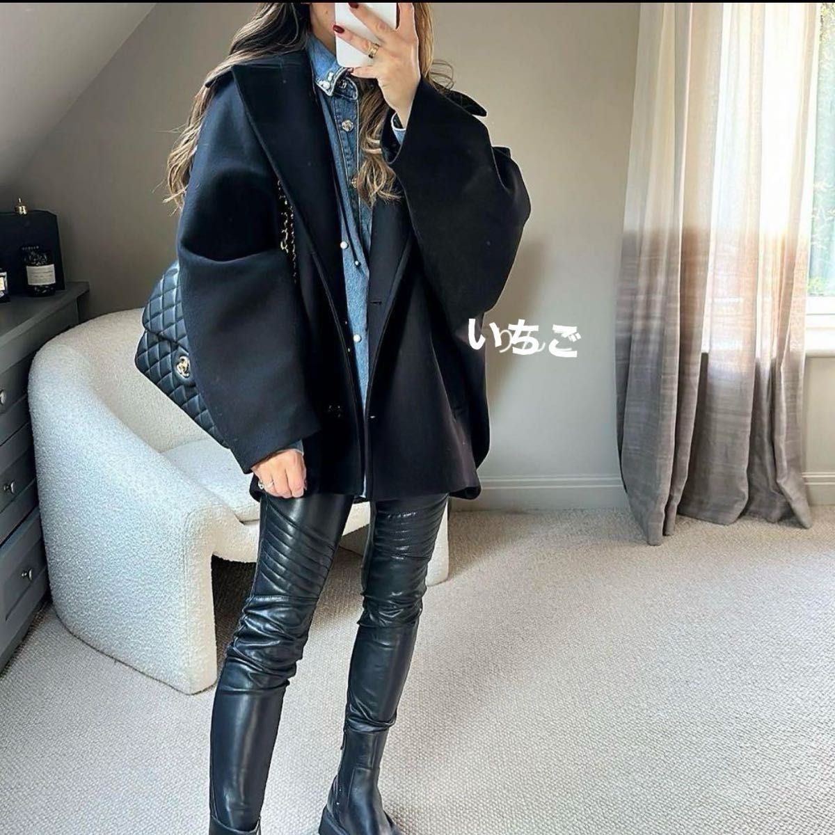 ZARA ショート ウールブレンド コート ポンチョ M-L 新品タグ ZARA ショート ウールブレンド コート ポンチョ M-L 新品タグ