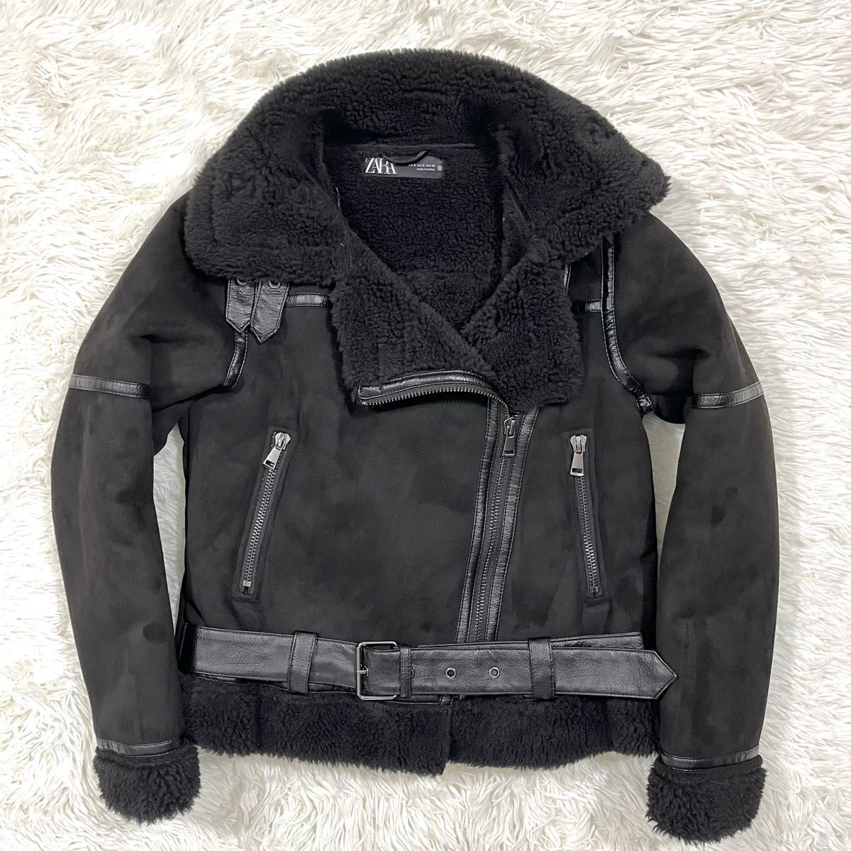 ZARA ザラ フェイクムートン ダブルライダースジャケット 裏地 ZARA ザラ フェイクムートン ダブルライダースジャケット 裏地