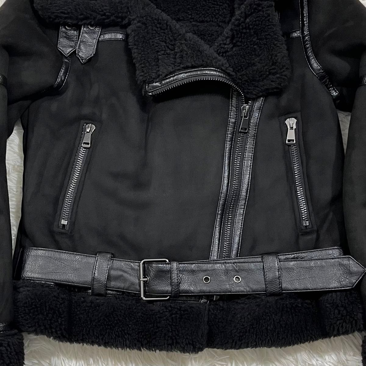 ZARA ザラ フェイクムートン ダブルライダースジャケット 裏地 ZARA ザラ フェイクムートン ダブルライダースジャケット 裏地