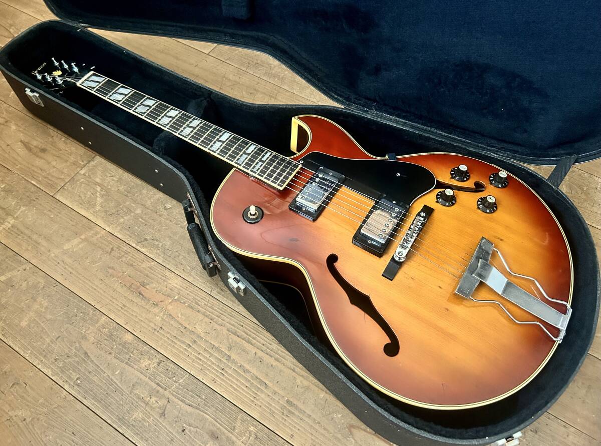 名器 Greco S55 Sunburst 1977〜79年 日本製/フルアコ Gibson ES-175 type /メイプルアーチトップボディ U-1000 P.U2基搭載/ハードケース付